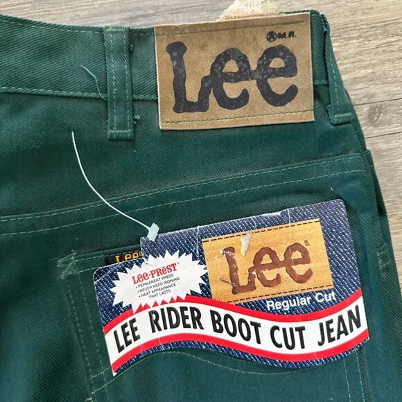 Vintage 70s Lee Rider Boot Cut Green Denim Jeans Size 31x32 NWT - Picture 2 of 8